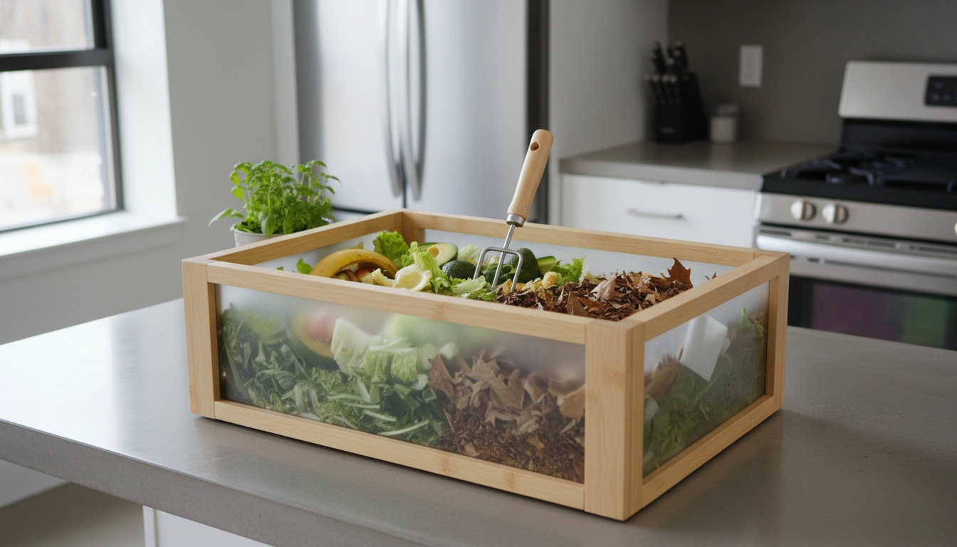 Gestes d'aération composteur appartement odeurs fermentation : remuer avec une fourchette et alterner matières humides et sèches