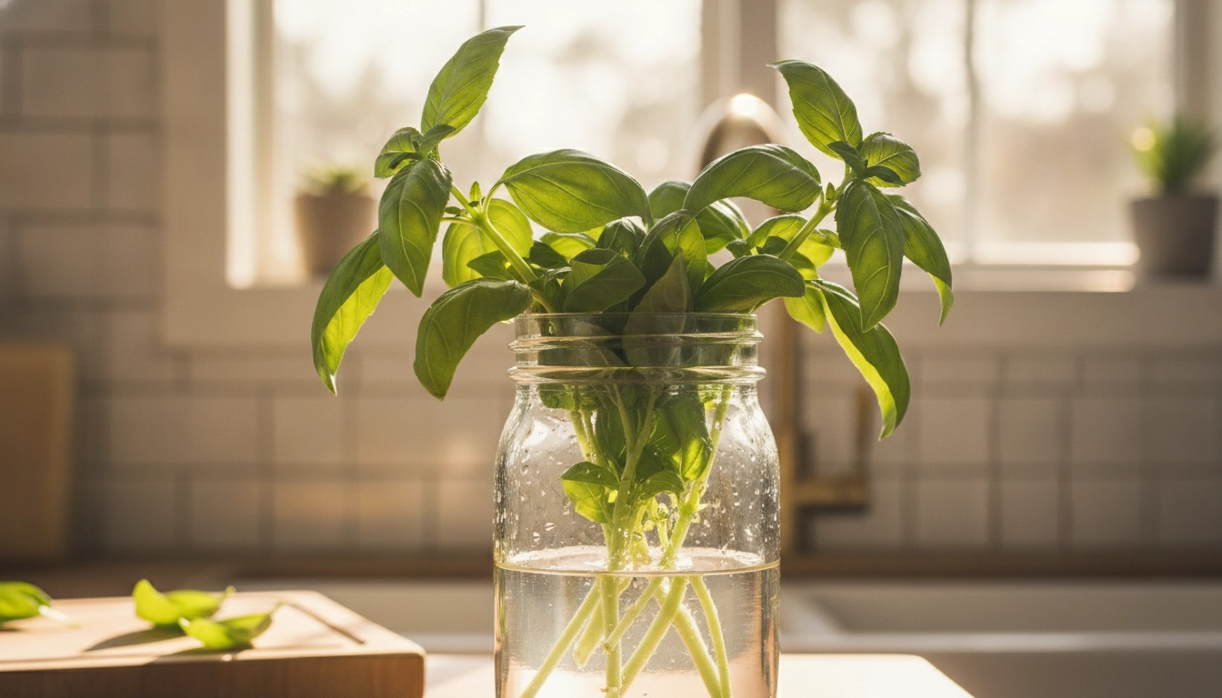 Plantes aromatiques faciles à bouturer pour débutant dans un bocal en verre