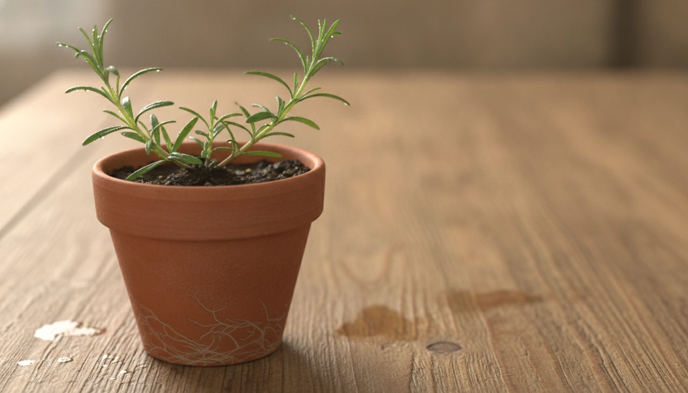 Bouture de romarin en pot, une des plantes aromatiques faciles à bouturer pour débutant