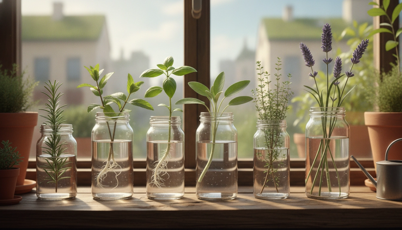 Une main tenant une bouture de basilic, illustrant les meilleures plantes aromatiques faciles à bouturer pour débutant.