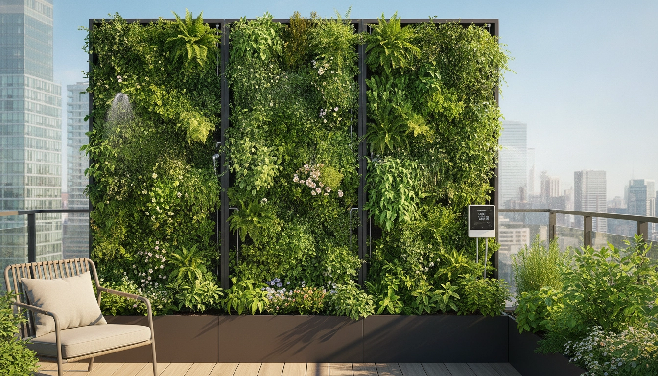Installation d'un système pour arroser mur végétal balcon en vacances efficacement.