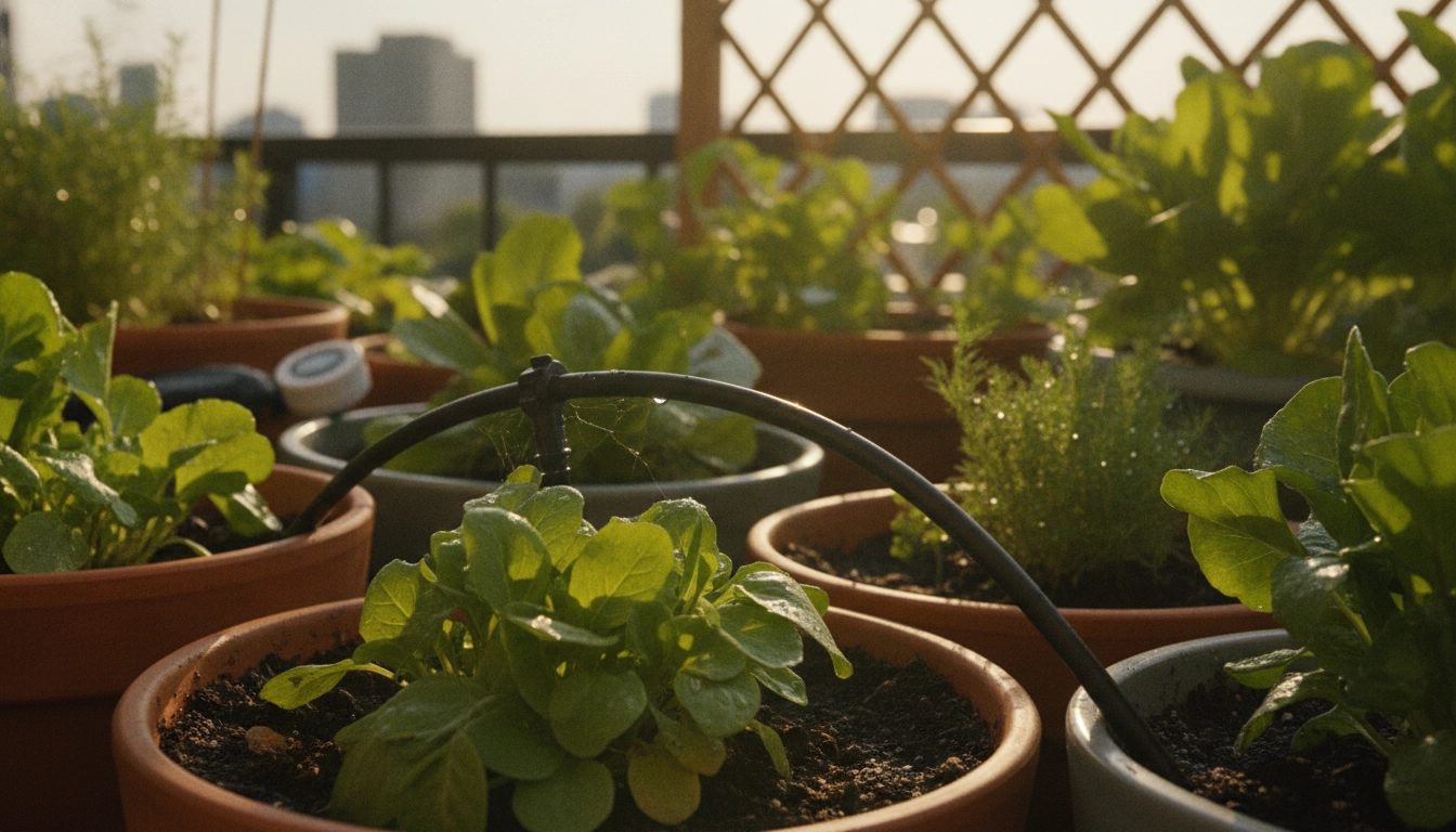 Installation d'un système d'arrosage goutte-à-goutte pour arroser potager balcon pendant vacances absence