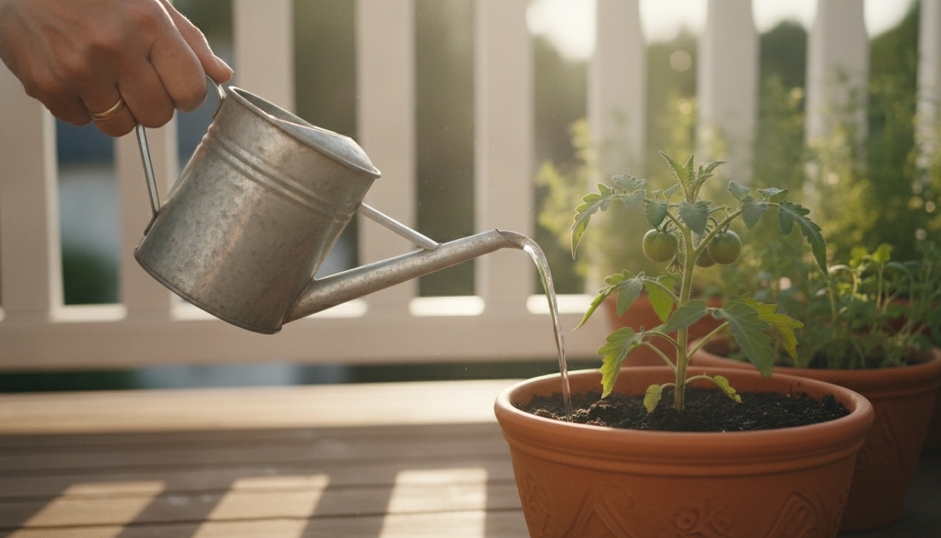 Technique pour savoir comment arroser tomates balcon sans sur-arrosage avec un arrosoir à long col