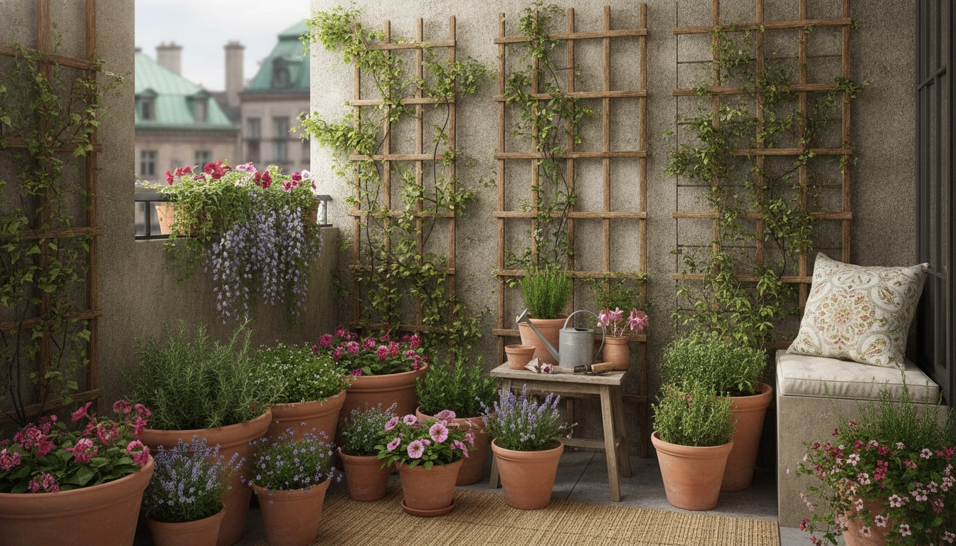 Détail de plantes grimpantes pour un brise-vue balcon végétal