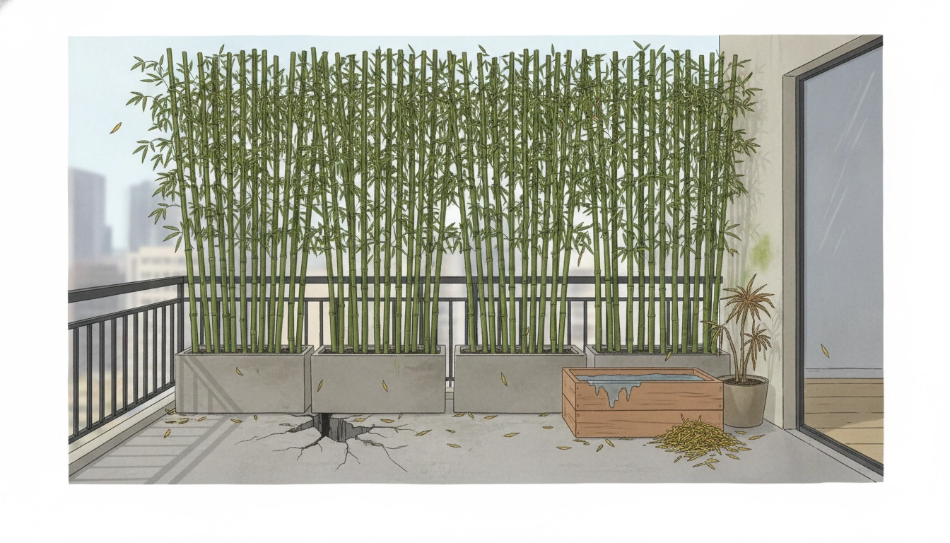 Un magnifique bambou brise-vue balcon inconvénients entretien bien illustrés sur une terrasse urbaine