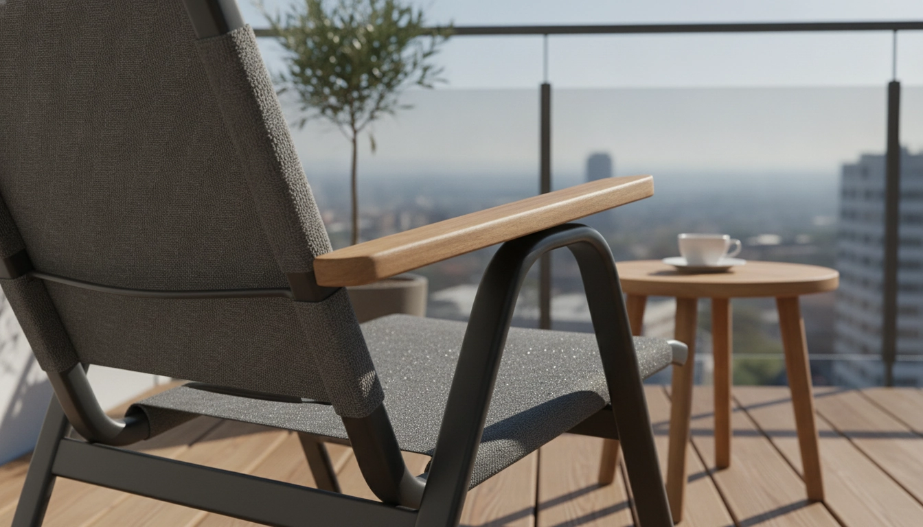 Une chaise pliable balcon résistante intempéries matériaux de qualité premium installée sur un balcon moderne.