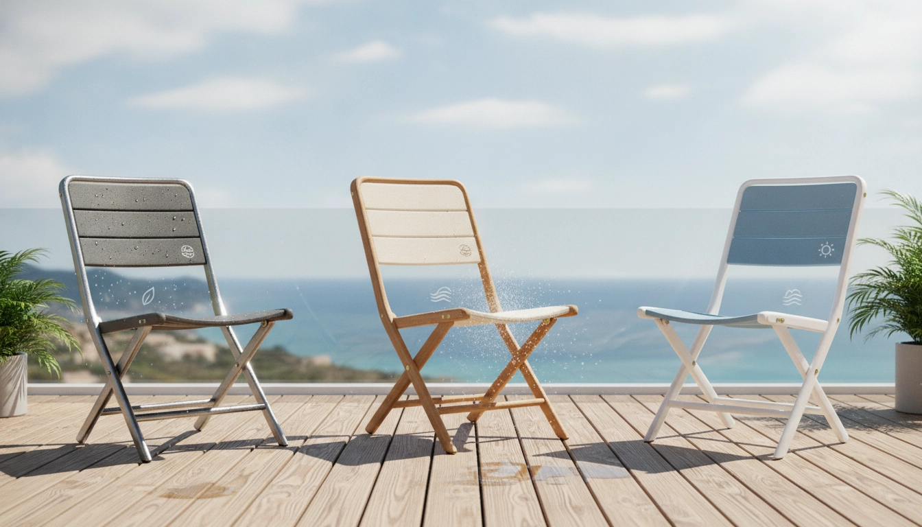 Exemple de chaise pliable balcon résistante intempéries matériaux de haute qualité sur une terrasse ensoleillée