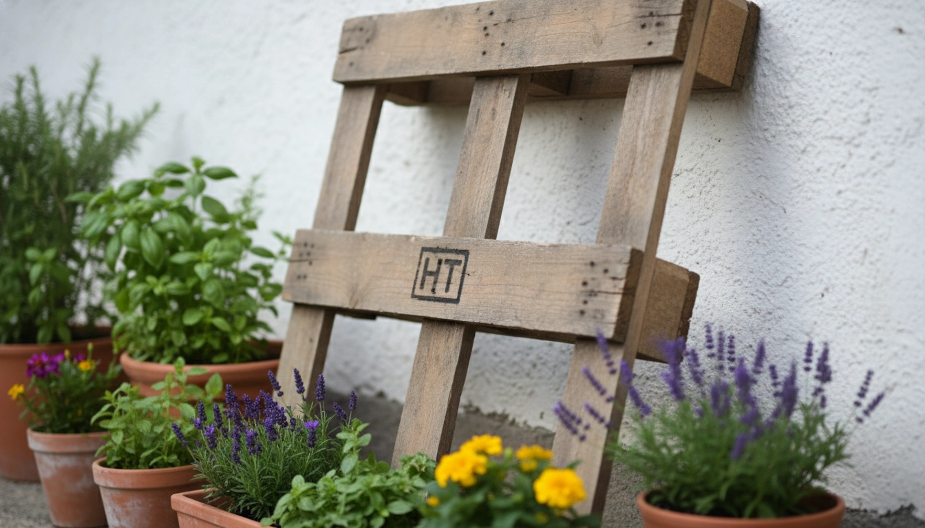 Marquage HT visible sur une palette en bois pour choisir une palette jardin vertical balcon sans danger