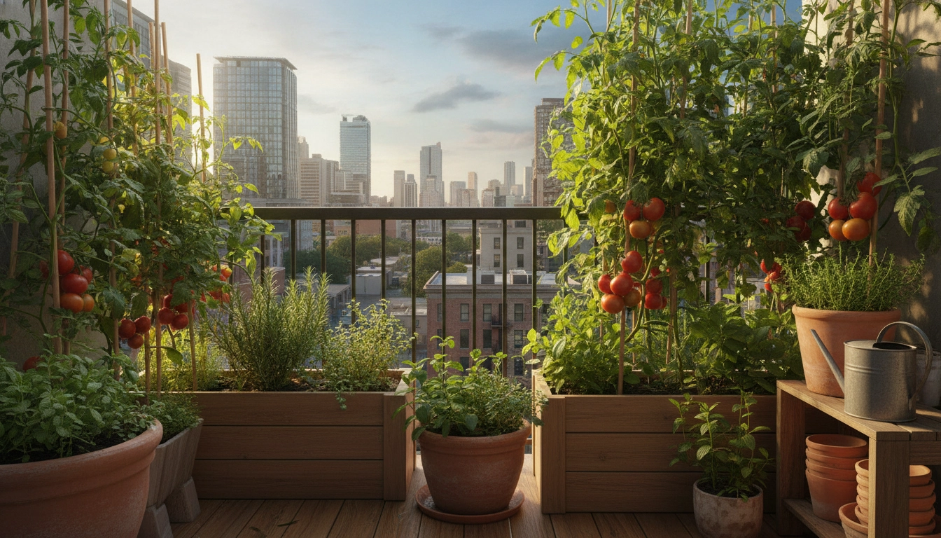 Résultat d'un potager sur balcon florissant grâce à l'utilisation régulière du compost bokashi.