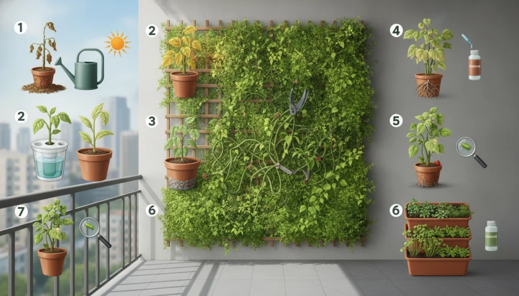 Un mur végétal extérieur sur un balcon urbain bien entretenu