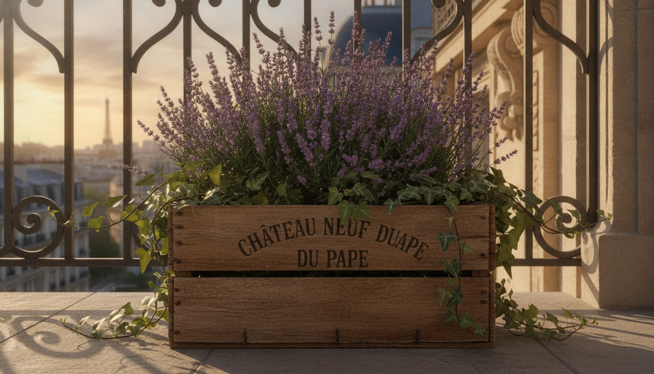 Caisse à vin en bois transformée pour fabriquer jardinière balcon avec objets récupération étapes.