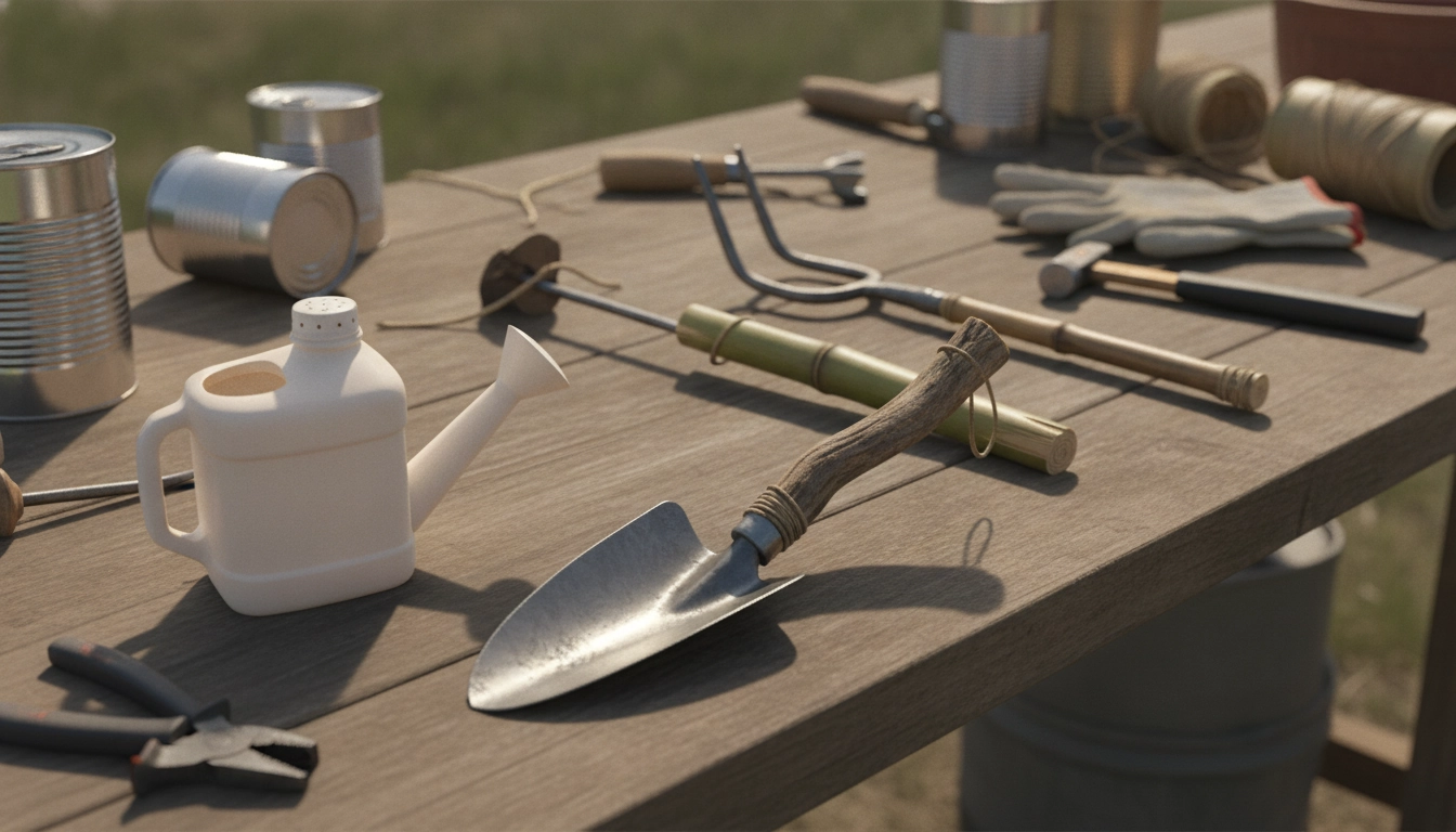 Une personne utilisant des outils de jardinage récupérés dans son potager.