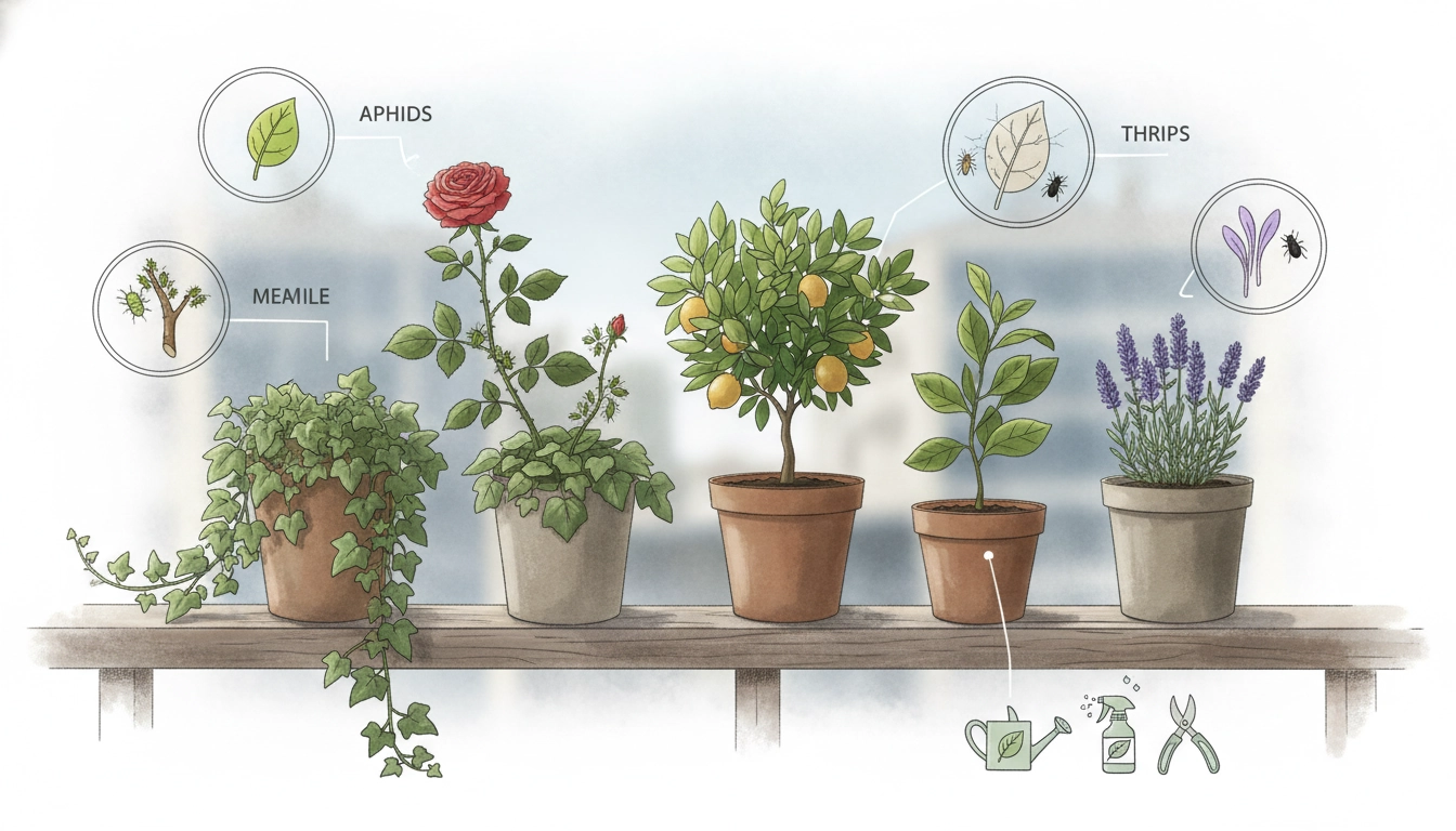 Un jardinier examinant attentivement une feuille de plante pour identifier tous les parasites courants plantes balcon