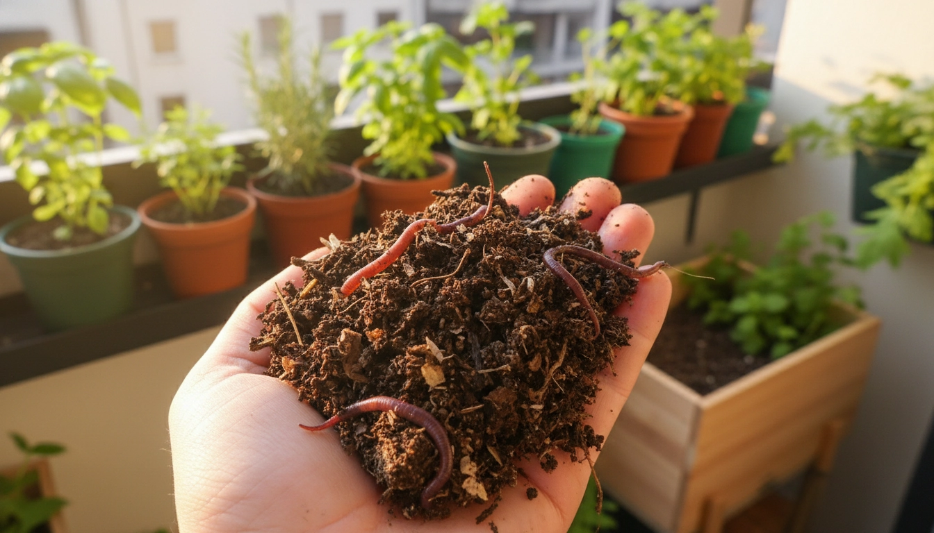 Récolte du lombricompost mature dans un appartement pour fertiliser les plantes d'intérieur naturellement
