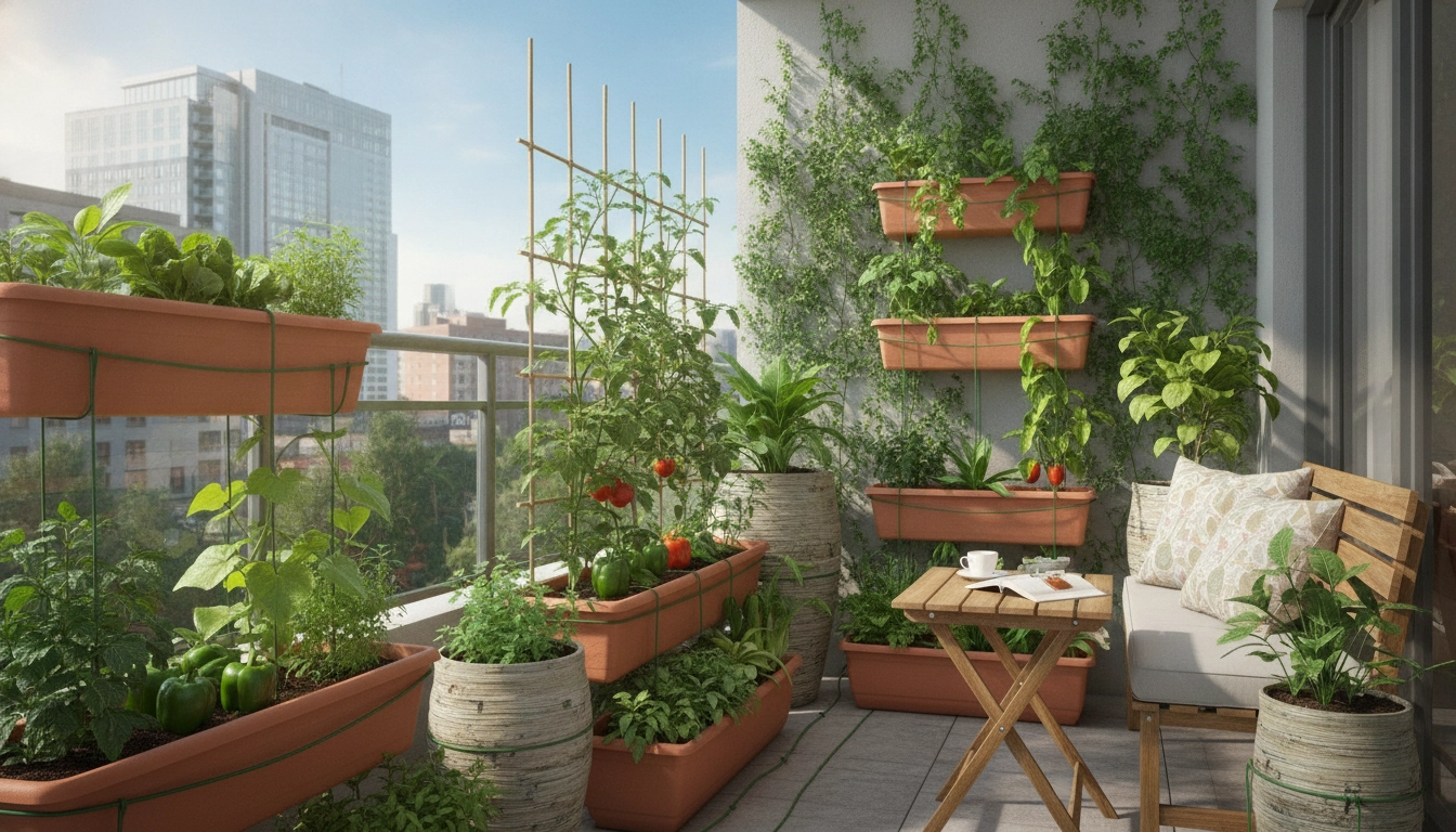 Installation de légumes faciles à cultiver balcon sans arrosage quotidien dans des bacs adaptés