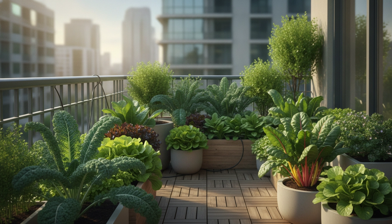 Bacs de légumes feuilles faciles à cultiver balcon appartement avec laitue, épinard et roquette en conteneurs