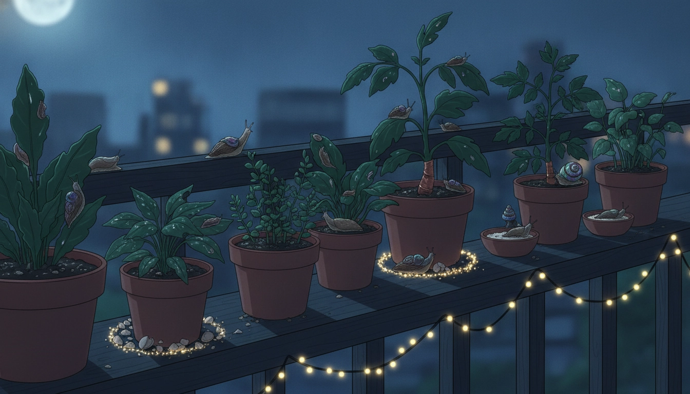 Un potager urbain sur un balcon protégé contre les limaces et escargots pot balcon nuit