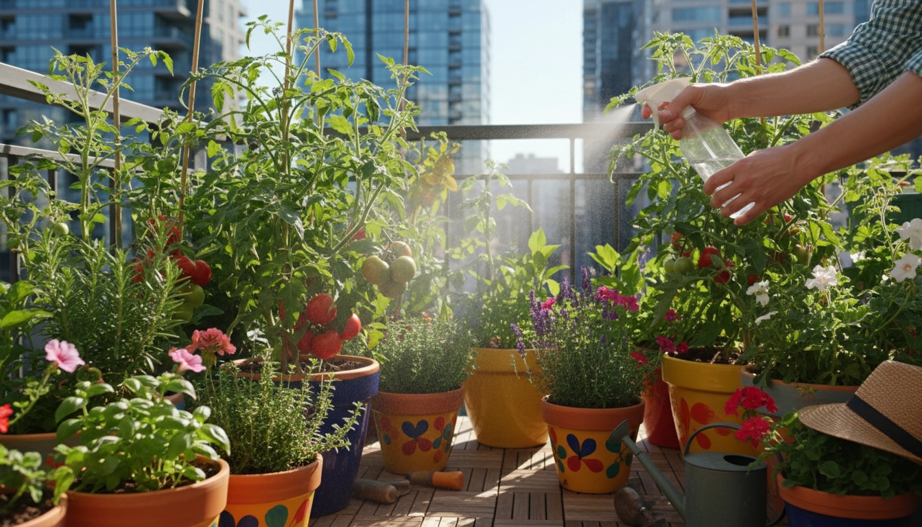 Traitement naturel des maladies des tomates cerises sur un balcon urbain avec du bicarbonate de soude