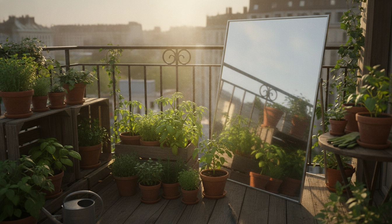 Exemple de balcon nord avec miroir réfléchissant pour utiliser miroir réfléchissant lumière balcon nord potager et maximiser l'exposition solaire des cultures