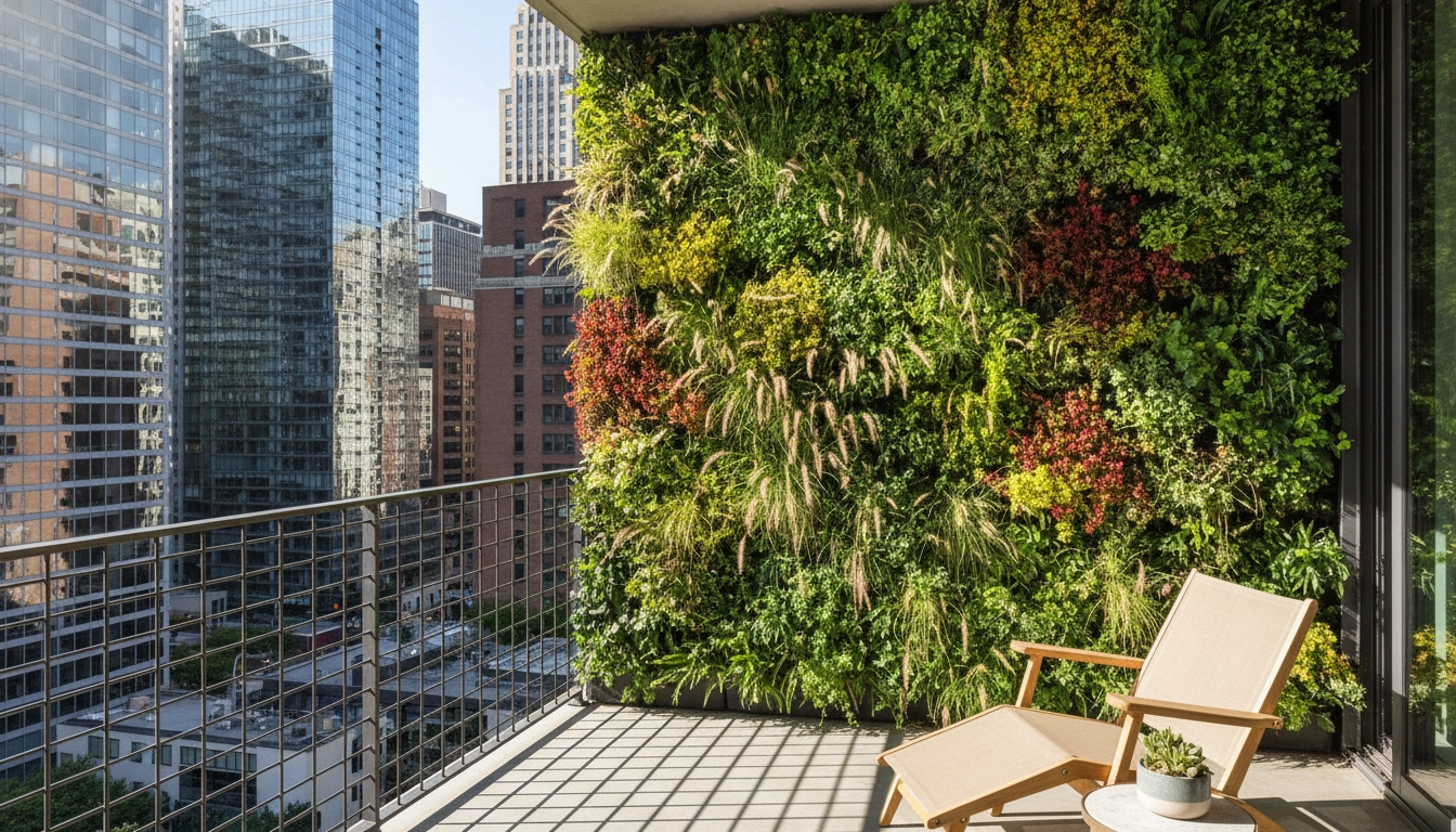 Aménagement d'un mur végétal balcon résistant au vent et aux fortes chaleurs avec des plantes grasses