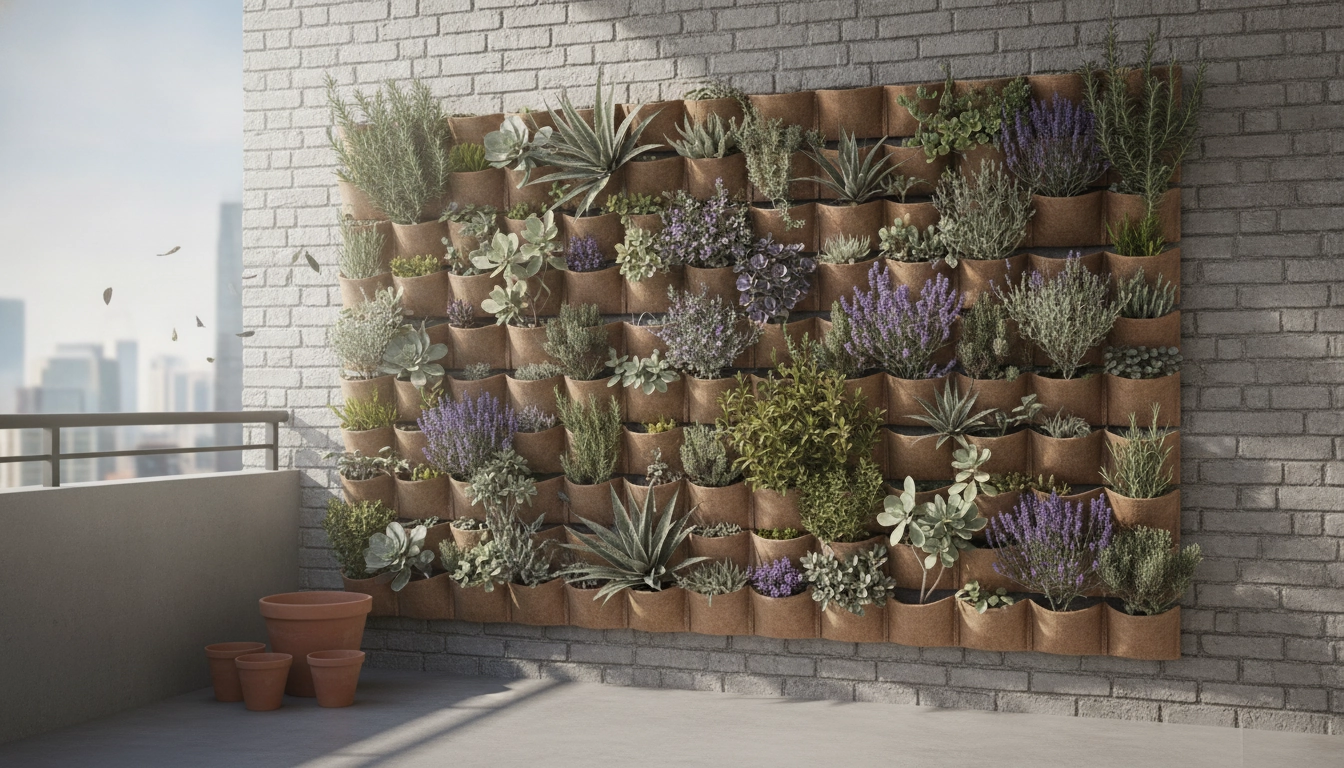 Un magnifique mur végétal balcon résistant au vent et aux fortes chaleurs sur une terrasse urbaine moderne