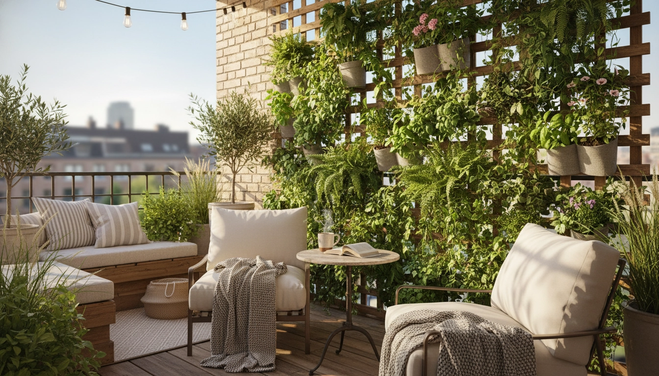 Un aménagement réussi pour créer mur végétal intimité balcon facile avec des palettes.
