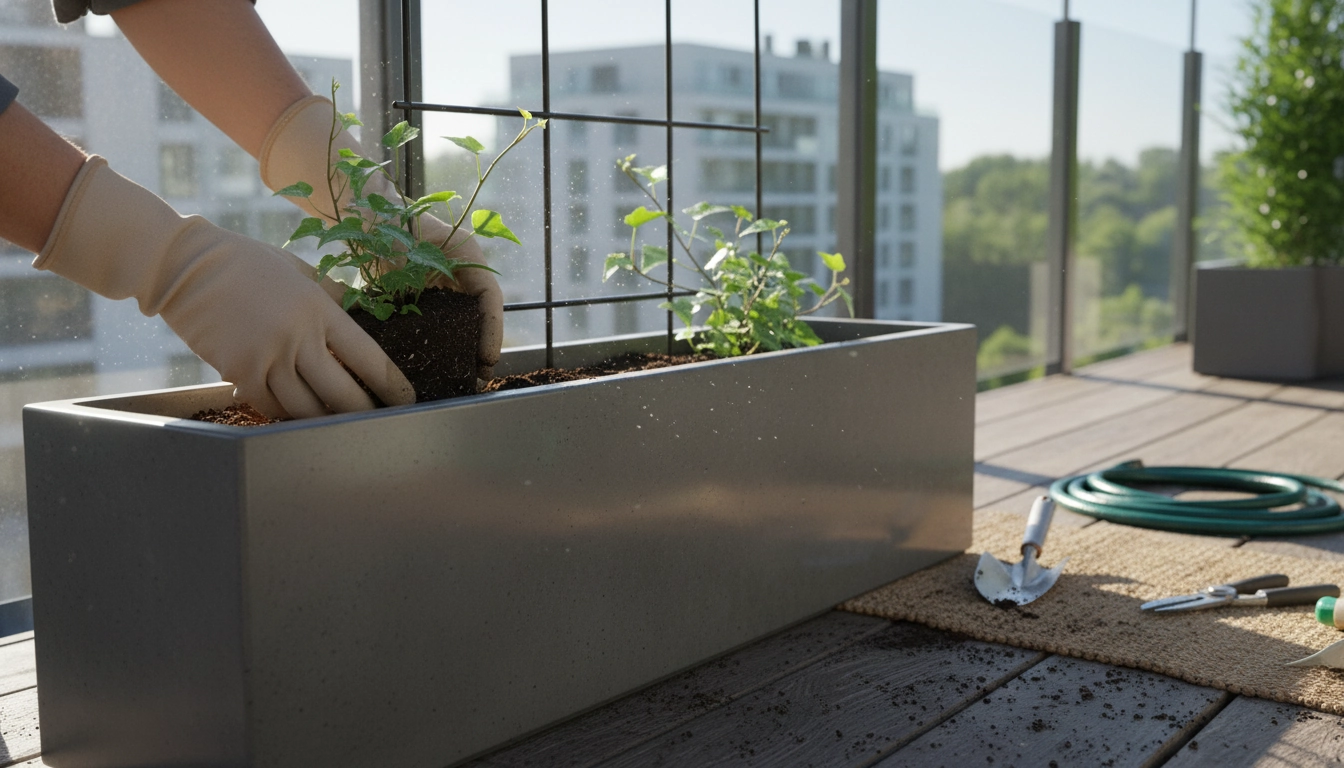 Mise en terre de plantes grimpantes pour obtenir un brise-vue naturel et créer mur végétal intimité balcon facile.