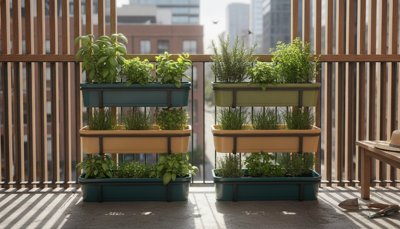 Une installation réussie pour optimiser la rambarde de balcon pour planter des herbes aromatiques fraîches.