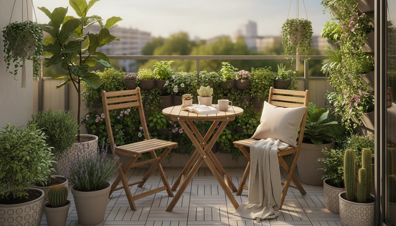 Aménagement réussi pour organiser balcon jardin mobilier pliable plantes espace de manière esthétique.