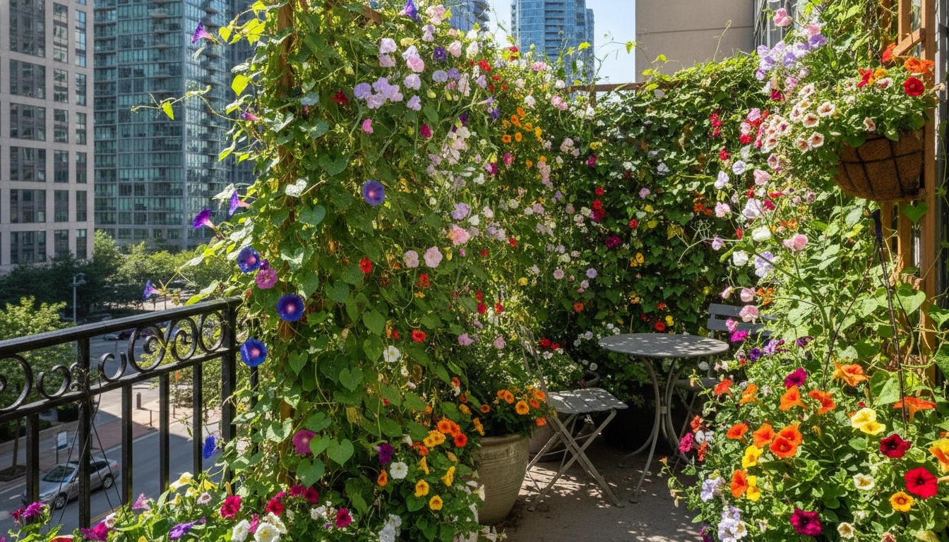 Magnifiques plantes grimpantes annuelles balcon résultats rapides en pleine floraison