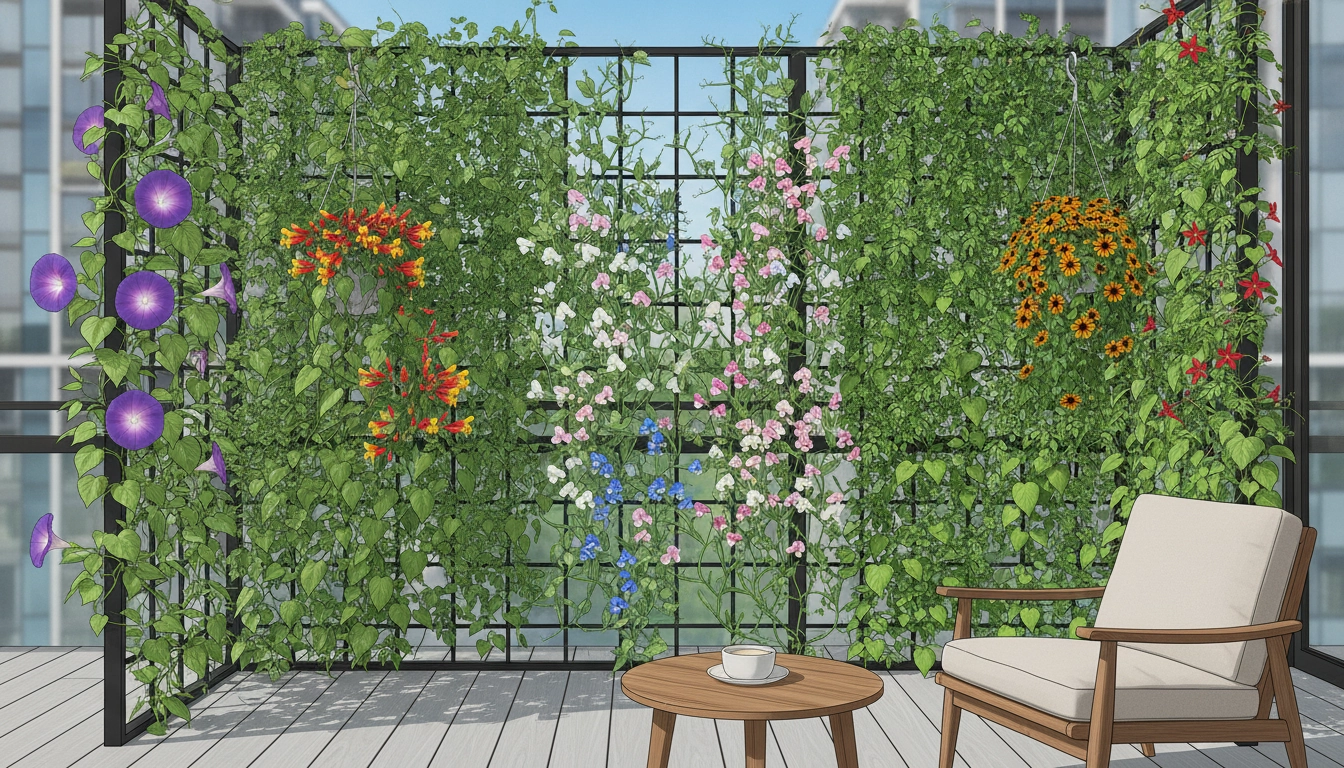 Plantes grimpantes annuelles balcon résultats rapides dans des bacs en bois