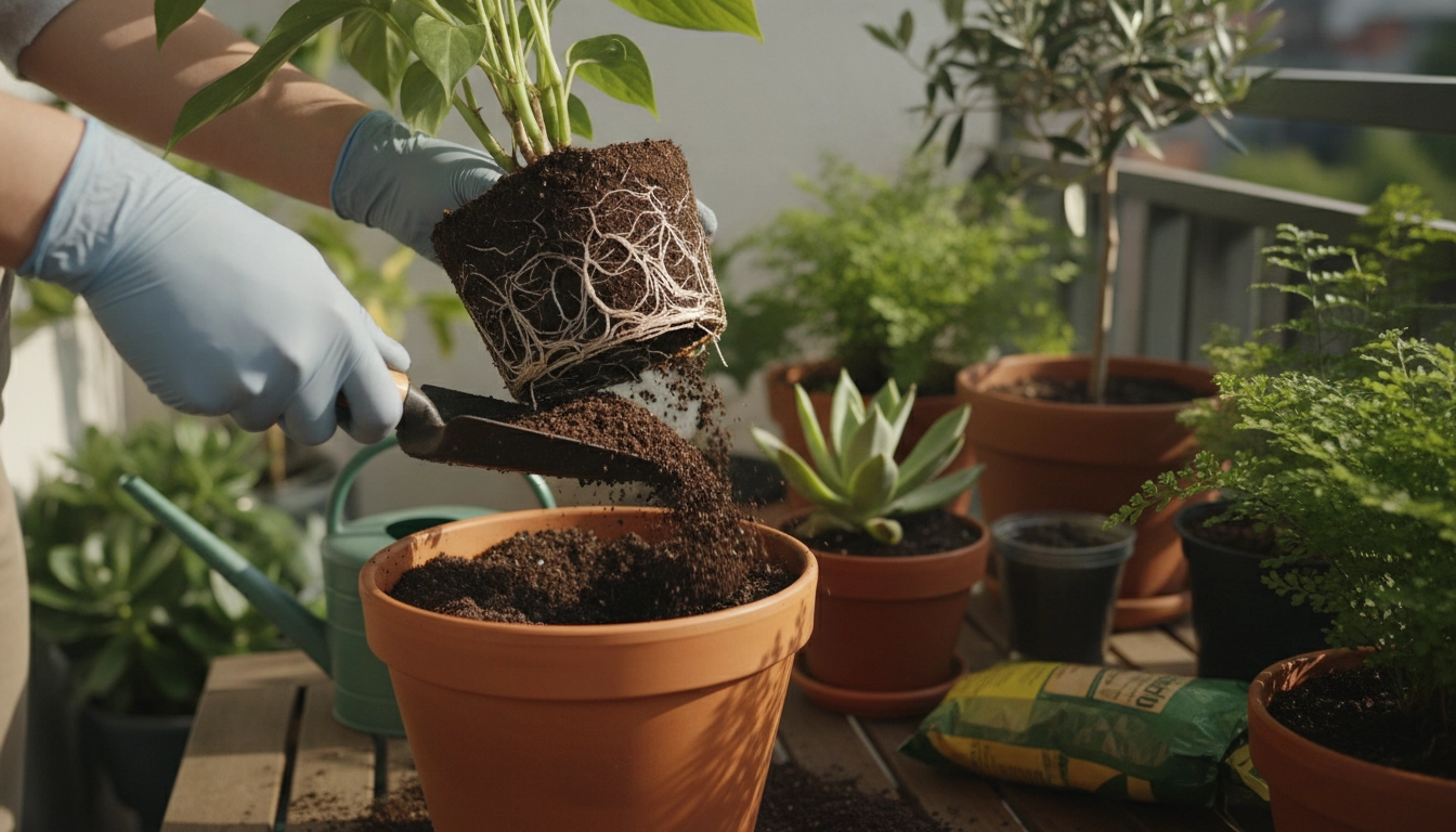 Rempotage d'une plante pour éviter la pourriture des racines en pot