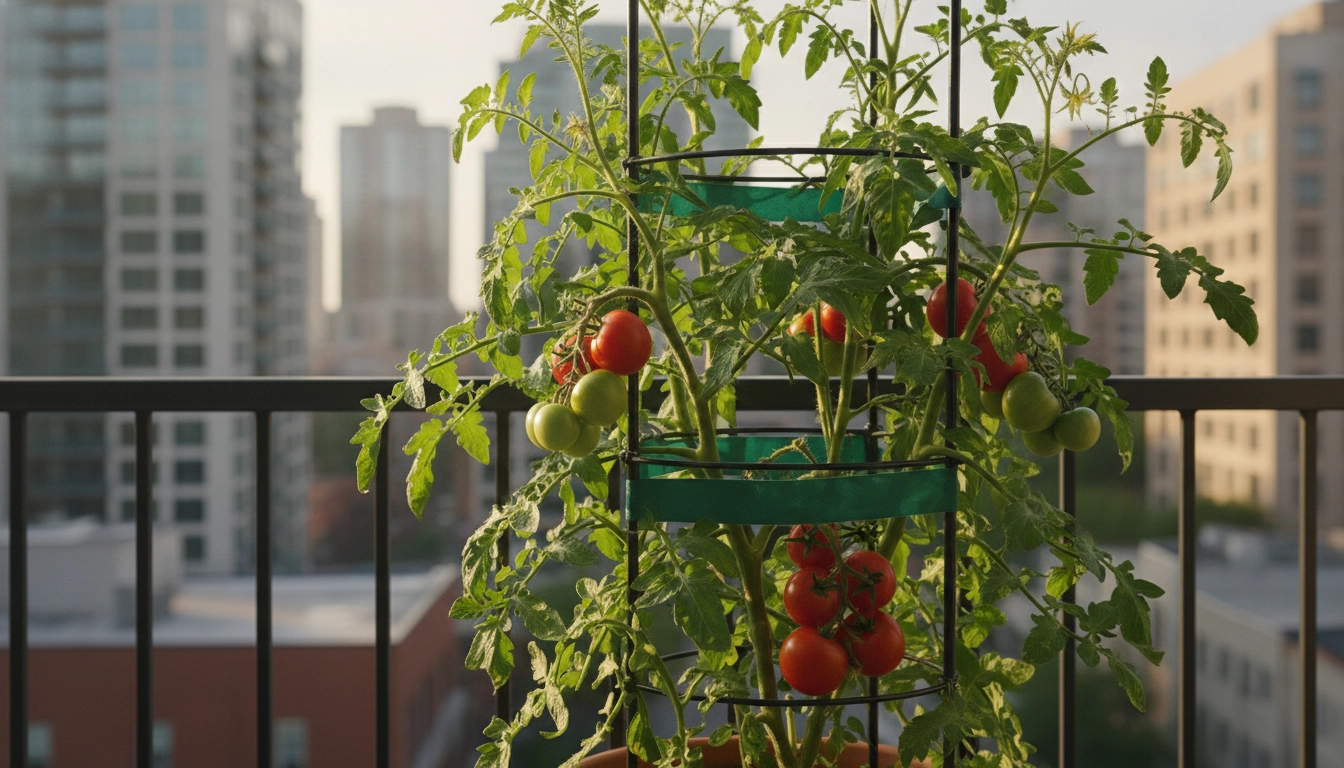 Technique pour protéger tomates balcon vent fort avec un tuteur solide