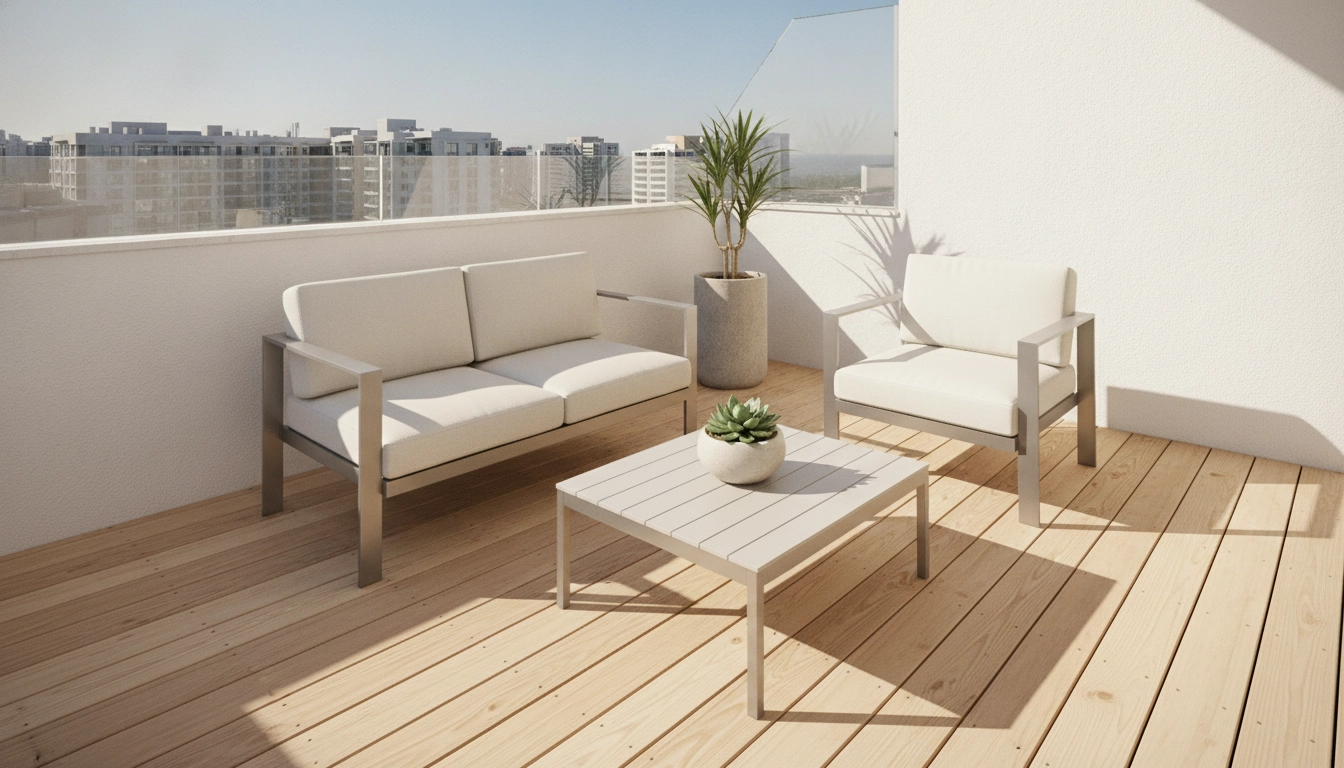 Conseils pour savoir quel sol choisir pour agrandir visuellement un balcon avec du bois clair