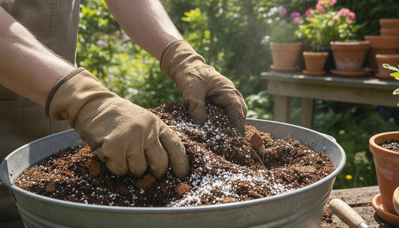 Préparation du substrat idéal pour remplir palette jardin vertical avec des ingrédients de qualité.