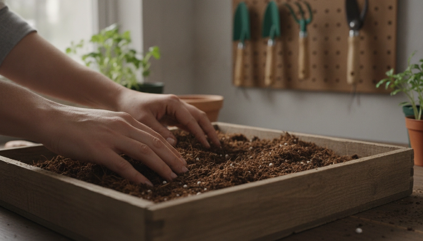 Préparation manuelle d'un substrat semis bouturage écologique sans tourbe alternatives
