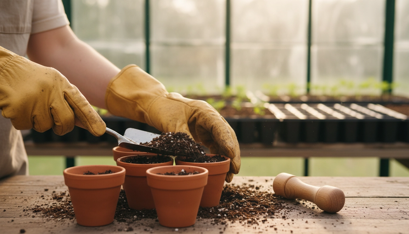 Remplissage de godets avec un mélange de substrat maison pour semis, sans achats en jardinerie