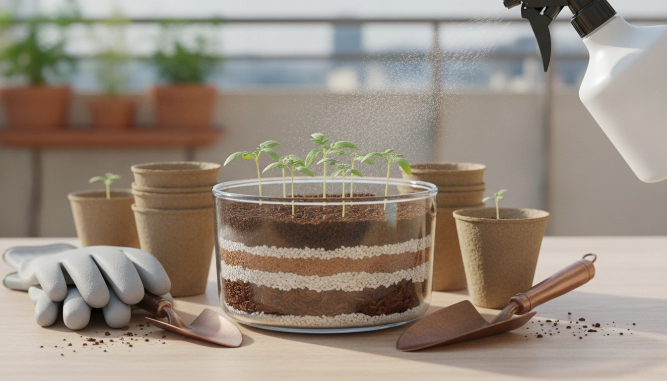Jeune plant de tomate dans un substrat semis tomates poivrons balcon appartement idéal