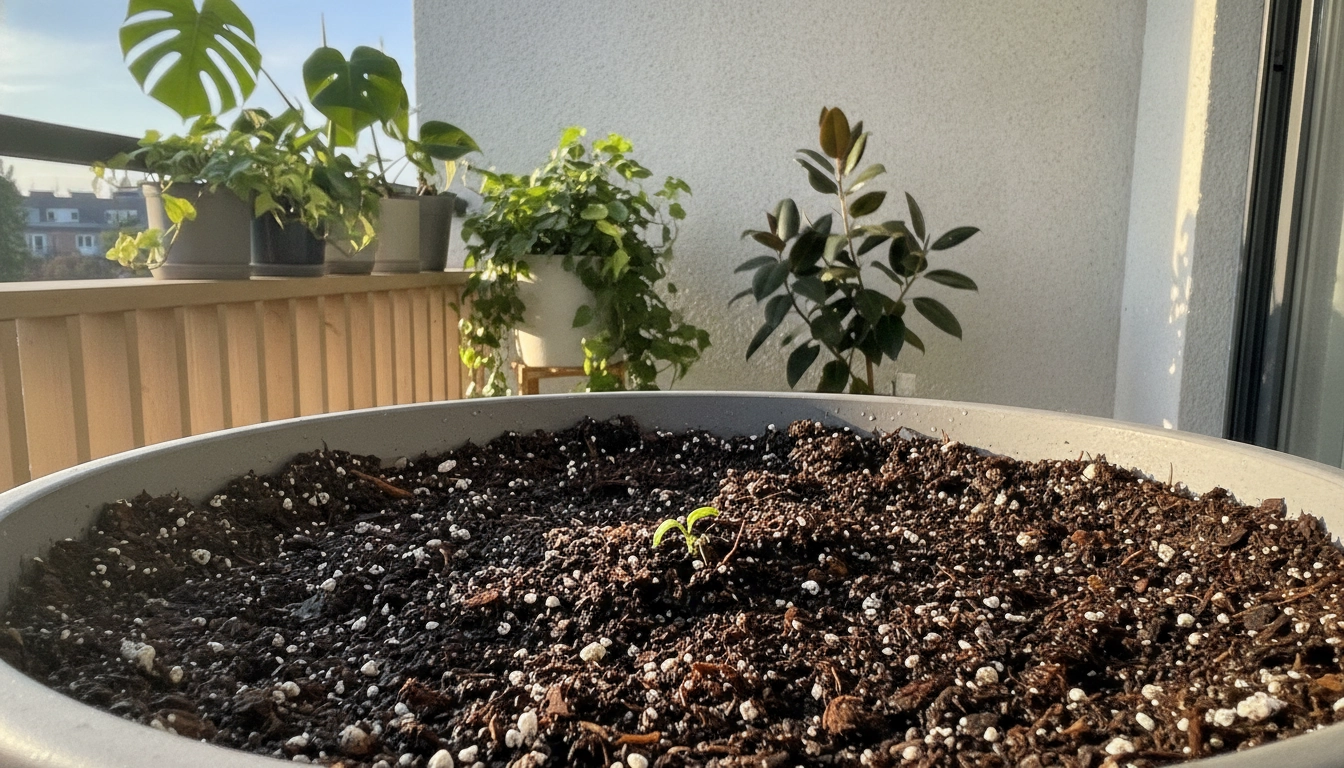 Application d'une terreau balcon odeur mauvaise solution pour maintenir des plantes en bonne santé sur un balcon.