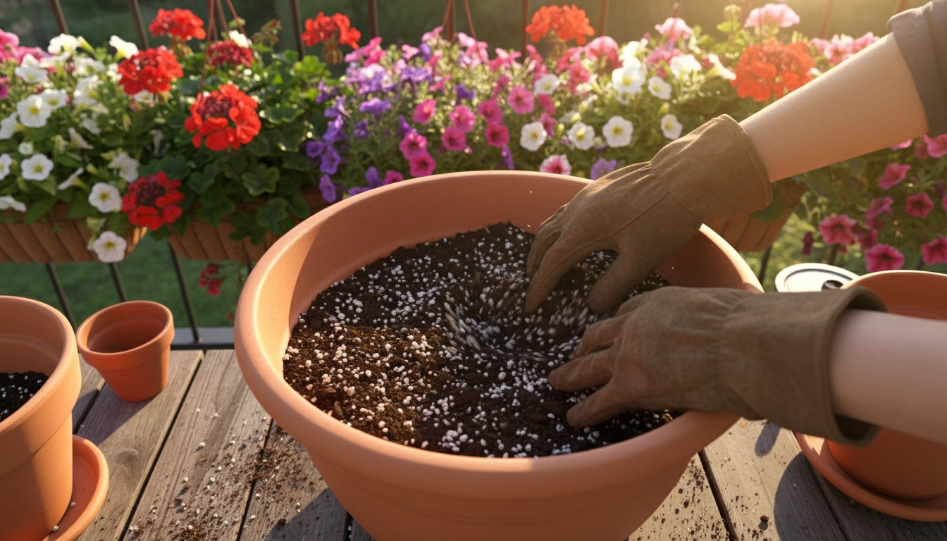Mélange de terreau et perlite pour savoir quel terreau utiliser dans ses jardinières suspendues de balcon