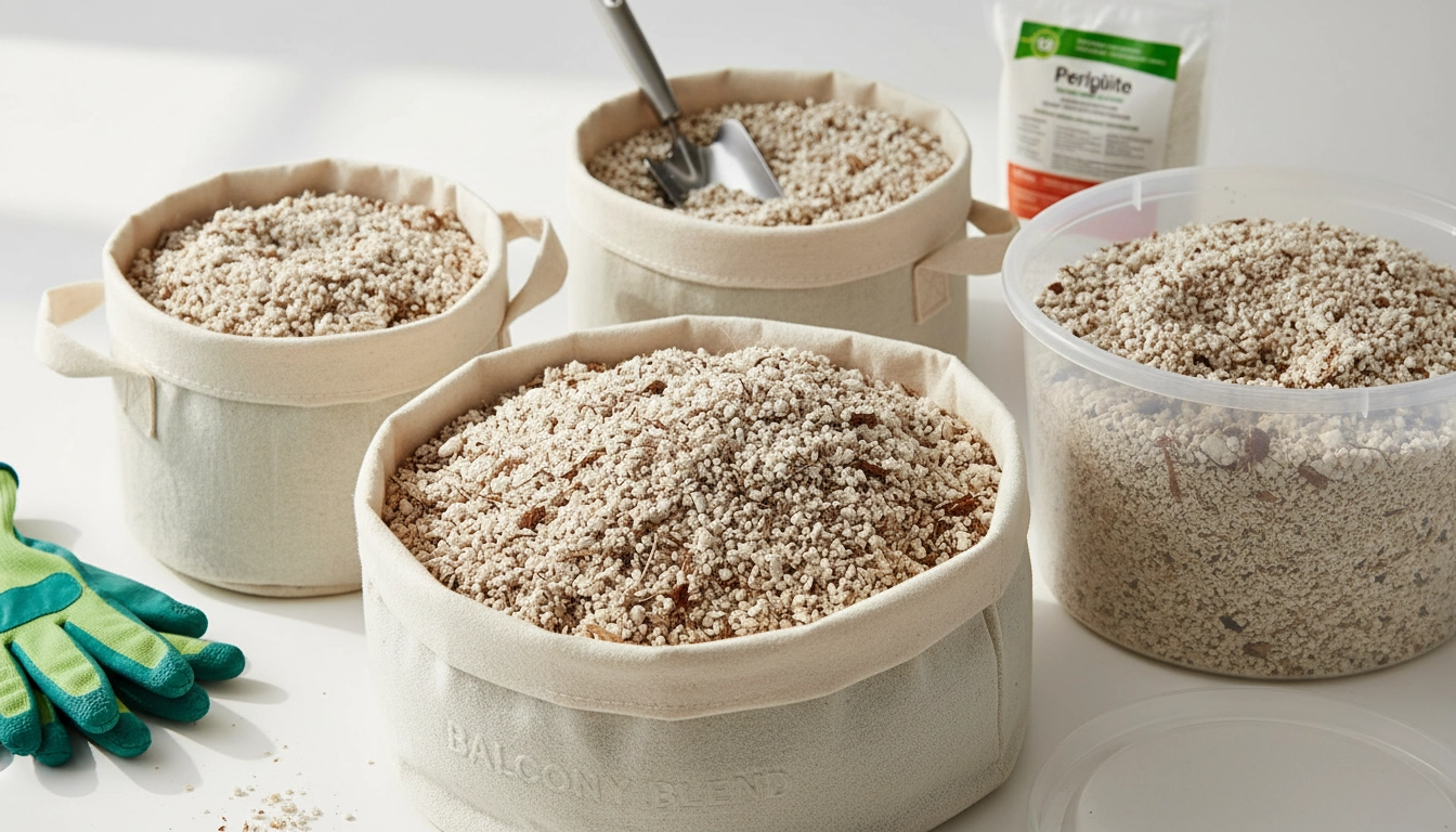Sacs de terreau spécial balcon légèreté pot ouverts montrant la texture aérée avec perlite et fibre de coco