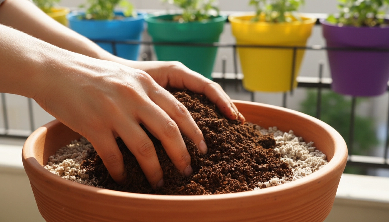 Comment utiliser le lombricompost sur les plantes de balcon en l'incorporant au terreau lors du rempotage printanier